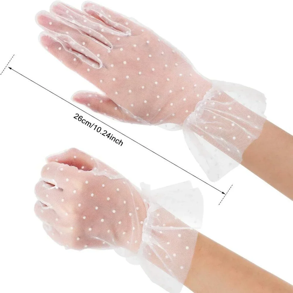 Women's Evening White Elegant Polka Dot Mitten Lace Gloves Party Tea Accessories